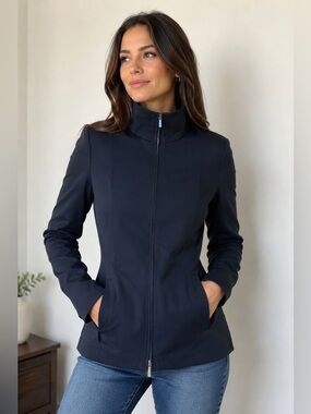Max Mara Black Zip Front Jacket Minimalist Italy Designer Structured Blazer